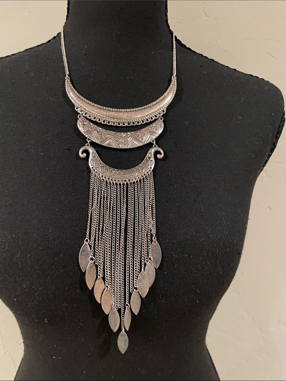 Bohemian Silver-Tone Multi-Layer Fringe Statement Necklace